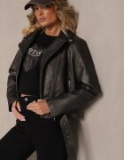 ann gissy Geacă gri închis tip biker cu curea cu cataramă și buzunare Milvila
