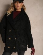 ann gissy Geacă Neagră De Blană Tip Miel cu Benzi Decorative și Închidere Dublă Nikira
