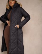 ann gissy Geacă Neagră Matlasată de Croială Lungă cu Glugă Erivana