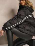 ann gissy Geacă Neagră Oversize cu Cusături Matlasate Buzunare și Bandă Elastică Zinnaria