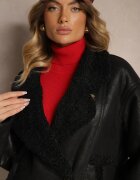 ann gissy Geacă Neagră Tip Biker cu croială Oversize cu căptușeală de blană și nasturi Nikilina