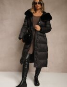 ann gissy Geacă Negru Din puf Matlasată Lungă Cu glugă Cu blană Bavea