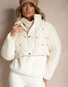 ann gissy Geacă Puffer Scurtă Bej deschis cu Guler Ridicat și Cusături Matlasate Decorată cu Capse Zinovira