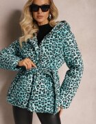 ann gissy Geacă verde deschis cu imprimeu leopard matlasată și cu cordon Amivea