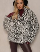 ann gissy Jachetă Albă din blană cu imprimeu leopard și buzunare Delinnea
