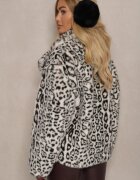 ann gissy Jachetă Albă din blană cu imprimeu leopard și buzunare Delinnea
