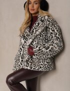 ann gissy Jachetă Albă din blană cu imprimeu leopard și buzunare Delinnea