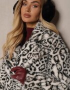 ann gissy Jachetă Albă din blană cu imprimeu leopard și buzunare Delinnea