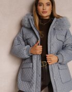 ann gissy Jachetă Albastru deschis cu Glugă cu blană și Matlasare fină Obtashe