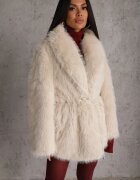 ann gissy Jachetă Bej Clasică Blană cu curea îngustă legată în talie Casfitta