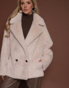 ann gissy Jachetă bej cu două rânduri de nasturi din blană artificială croială oversize Manella
