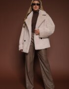 ann gissy Jachetă bej cu două rânduri de nasturi din blană artificială croială oversize Manella