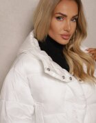 ann gissy Jachetă Casual Albă cu Cusături Matlasate Glugă și Buzunare Tinnetia