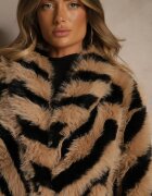 ann gissy Jachetă de blană artificială Maro-Neagră decorată cu model în dungi Alindde