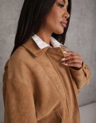 ann gissy Jachetă de tranziție în stil vintage din imitație de piele întoarsă cu guler clasic și buzunare Resch Bej închis