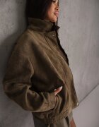 ann gissy Jachetă de tranziție în stil vintage din imitație de piele întoarsă cu guler clasic și buzunare Resch Verde