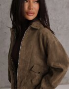 ann gissy Jachetă de tranziție în stil vintage din imitație de piele întoarsă cu guler clasic și buzunare Resch Verde