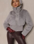 ann gissy Jachetă Gri de blană scurtă cu guler decorativ și elastic Semiritae