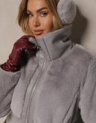 ann gissy Jachetă Gri de blană scurtă cu guler decorativ și elastic Semiritae
