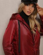 ann gissy Jachetă Lungă Bordo cu croială dreaptă glugă șnururi și buzunare Salenith