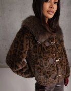 ann gissy Jachetă Maro Scurtă de Blană cu Imprimeu Leopard cu Închidere Originală Otizana