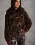 ann gissy Jachetă Maro Scurtă de Blană cu Imprimeu Leopard cu Închidere Originală Otizana