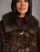 ann gissy Jachetă Maro Scurtă de Blană cu Imprimeu Leopard cu Închidere Originală Otizana