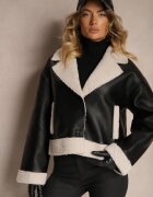 ann gissy Jachetă Neagră Biker Stil Ramones cu Căptușeală de Blană Nikinia