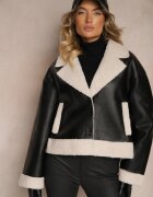 ann gissy Jachetă Neagră Biker Stil Ramones cu Căptușeală de Blană Nikinia