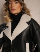 ann gissy Jachetă Neagră Biker Stil Ramones cu Căptușeală de Blană Nikinia
