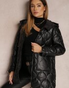ann gissy Jachetă Neagră cu matlasare geometrică și glugă Meole