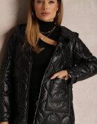 ann gissy Jachetă Neagră cu matlasare geometrică și glugă Meole