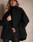 ann gissy Jachetă Neagră din blană cu croială tip cămașă închisă cu capse Venarissa