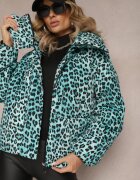 ann gissy Jachetă Verde deschis matlasată cu imprimeu leopard și guler Gelasa