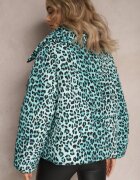 ann gissy Jachetă Verde deschis matlasată cu imprimeu leopard și guler Gelasa