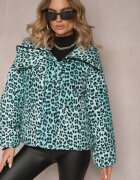ann gissy Jachetă Verde deschis matlasată cu imprimeu leopard și guler Gelasa