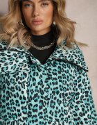 ann gissy Jachetă Verde deschis matlasată cu imprimeu leopard și guler Gelasa