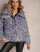 ann gissy Jachetă Violet cu imprimeu leopard cu matlasare și guler Gelasa