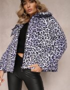 ann gissy Jachetă Violet cu imprimeu leopard cu matlasare și guler Gelasa