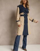 ann gissy Palton Bej-bleumarin din bumbac tip trenci cu inserții din denim Felsedi