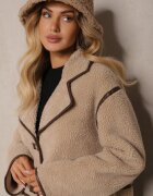 ann gissy Palton Bej De blană Cu un rând de nasturi Decorat cu cusături Zinneira