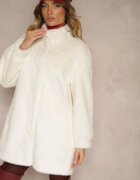 ann gissy Palton Bej Deschis din Blană cu Croială Dreaptă cu Guler Înalt și Buzunare Saliratia