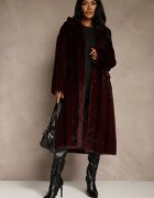 ann gissy Palton de blană Bordeaux Oversize cu buzunare cu clape Zellnessa