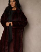 ann gissy Palton de blană Bordeaux Oversize cu buzunare cu clape Zellnessa