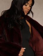ann gissy Palton de blană Bordeaux Oversize cu buzunare cu clape Zellnessa