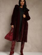 ann gissy Palton de blană Bordo cu glugă Decorat cu model vertical Elrinrahne