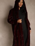 ann gissy Palton de blană Bordo cu glugă Decorat cu model vertical Elrinrahne