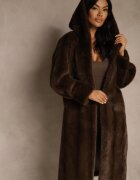ann gissy Palton de blană Maro cu glugă Decorat cu model vertical Elrinrahne