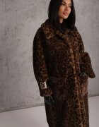 ann gissy Palton de blană Maro cu imprimeu leopard cu croială la un rând de nasturi Otirela