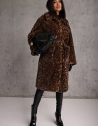ann gissy Palton de blană Maro cu imprimeu leopard cu croială la un rând de nasturi Otirela